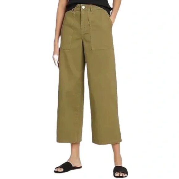 Who What Wear Pants - Who What Wear High Rise Wide Leg Cropped Army Green Cargo Pants